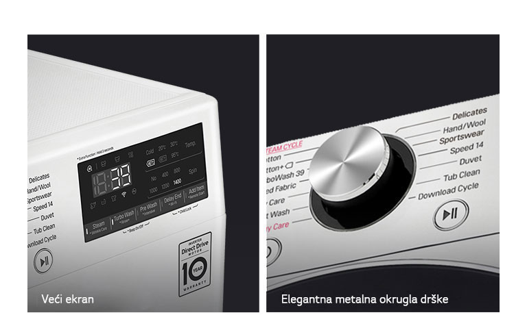 LG mašina za pranje veša sa parom, veći ekran i elegantna metalna okrugla drška